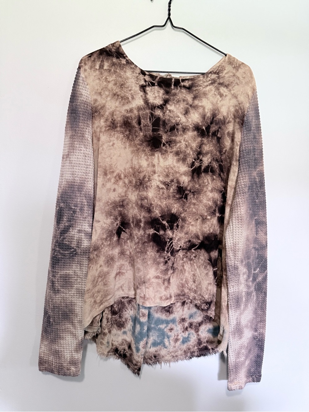 XCVI Women's XL Tie-Dye Long Sleeve Top in Taupe and Charcoal